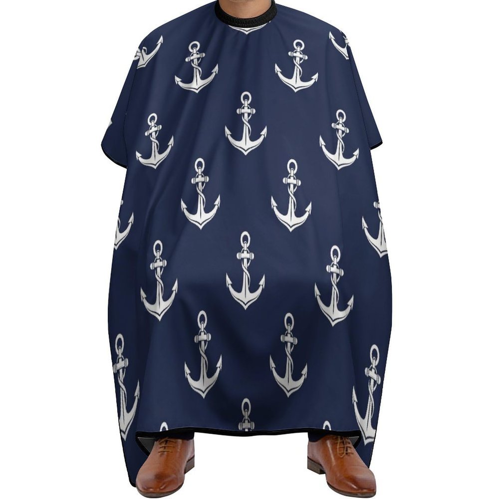 Fashion Easy Clean Professional Barber Cape Waterproof Haircut Cape with Adjustable Closure Nautical Anchor Navy