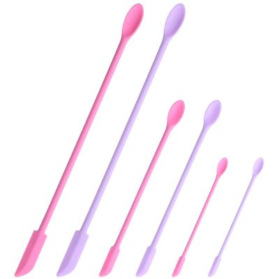 6 PCS Non-Stick Wax Spatulas Set, Silicone Wax Applicator Different Sizes Scrapers Reusable Silicone Stirring Stick For Home Salon Body Use (Pink & Purple)
