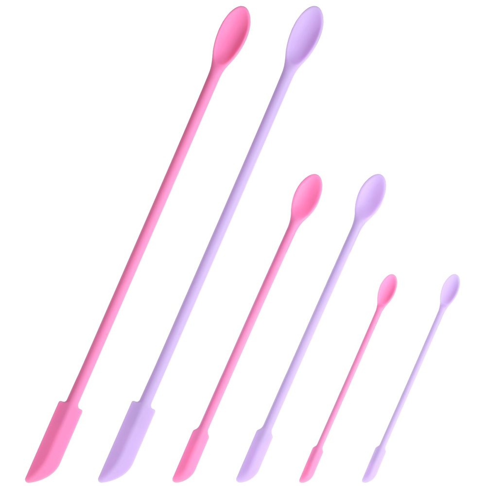 6 PCS Non-Stick Wax Spatulas Set, Silicone Wax Applicator Different Sizes Scrapers Reusable Silicone Stirring Stick For Home Salon Body Use (Pink & Purple)