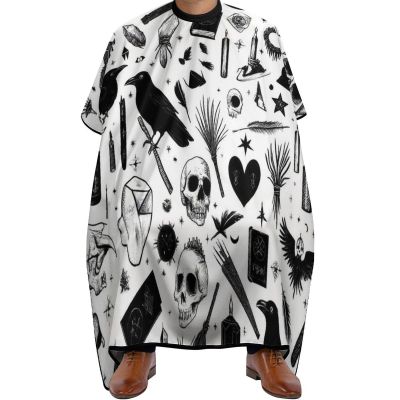 Professional Barber Cape Unisex Haircut Cape with Adjustable Neck Closure Gothic Trippy Moon Skull Dark Black Cat Witch Magic Spirit Board