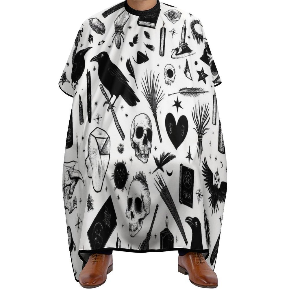 Professional Barber Cape Unisex Haircut Cape with Adjustable Neck Closure Gothic Trippy Moon Skull Dark Black Cat Witch Magic Spirit Board