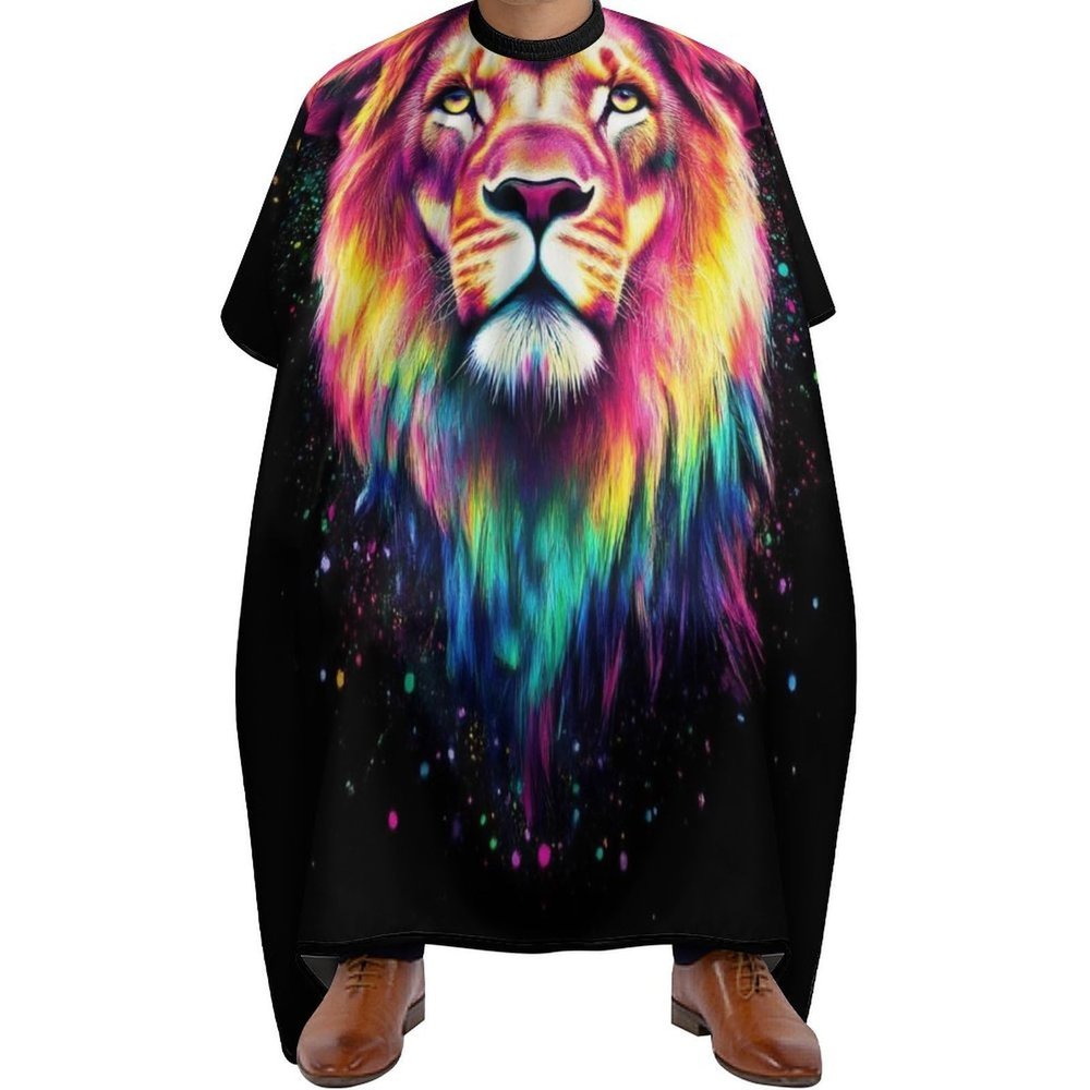 Stylish Professional Hair Cutting Cape Fashionable Salon Barber Cape with Adjustable Closure Trippy King Animal Lion Watercolor Art