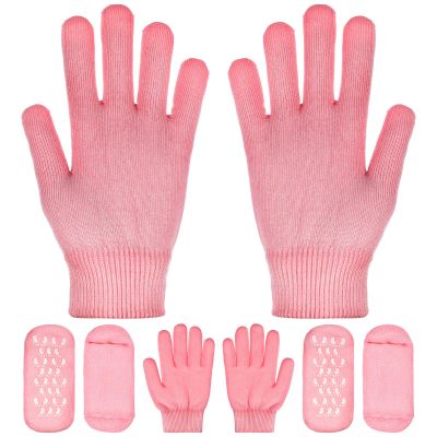 MALUGOGO Spa Moisturizing Socks and Hand Care Gloves Set 2 Pairs Pink for Dry Complexion Treatment and Callus Repair Foot and Hand Moisturizer Care