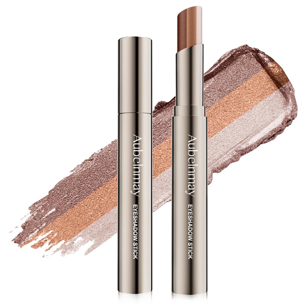 Aubelnmay 3-Color Gradient Eyeshadow Stick, Waterproof Cream-to-Powder Eye Shadow, Long-Lasting Blendable Matte & Shimmer Makeup for Daily Wear, #01 Flowing Sand Brown (Pearl)
