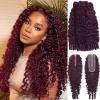 DSEKCAIN 99J Burgundy Burmese Curly Human Hair Bundles With Closure 100% Real Virgin Human Hair 3 Bundles 14 16 18 With 14 Inch 2x6 Long Part Lace Closure 3c4a Water Wave and Spiral Curly End view 1