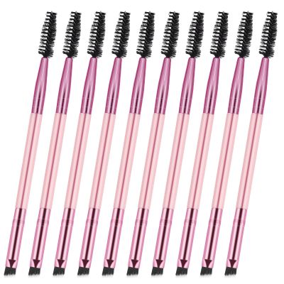 10 Pieces Duo Eyebrow Brush, Eyebrow Spoolie Brush and Angled Brow Brushes for Shaping & Filling Eyebrows Lash Tint Brushes for Brows or Lashes (Pink)