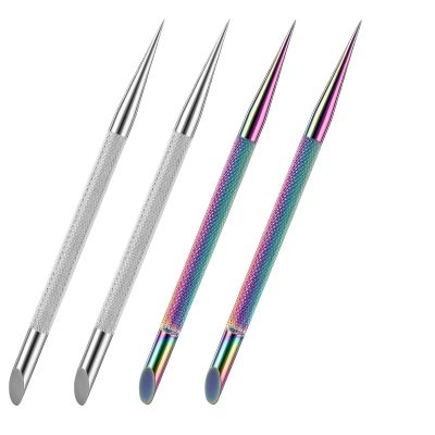 4 Pcs Nail Cleaning Cuticle Stick Tool Professional Pedicure Nail Art Care Stick Stainless Steel Cuticle Pusher Dead Skin Polish Peeler Cutter for Fingernails Toenails Manicure
