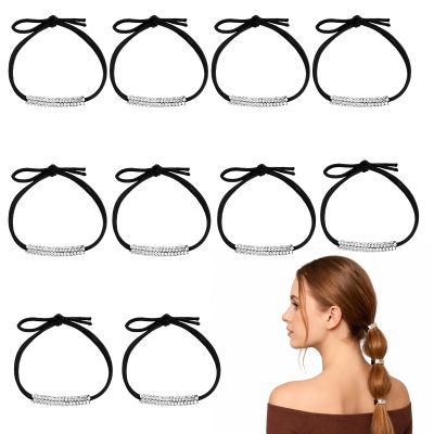 10 Pcs Rhinestone Hair Tie, Silver Rhinestone Hair Bands Sparkly Crystal Ponytail Holder Crystal Hair Accessories for Women