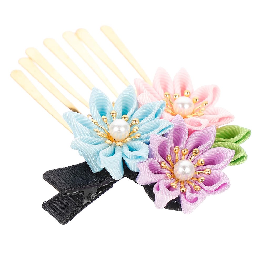 GETAJGHSD Kimono Hair Clip Tassel Barrette Vintage Japanese-style Flower Hairpin for Wedding and Traditional Hanfu Accessories, Pink Blue Purple Single