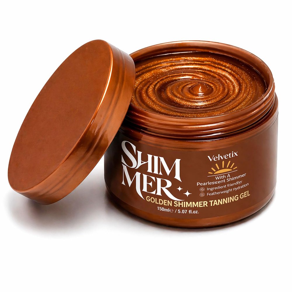 Gold Shimmer Tanning Gel | Browning Tan Accelerator | Carrot Oil, Coconut Oil, Vitamin C & Aloe Vera | Non-Greasy, Water-Resistant | Streak-Free Natural Bronze Glow | Vegan | 5 oz