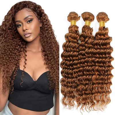 MLMYBAYEA Color #30 Deep Wave Bundles Human Hair Light Brown Deep Wave Color 30 Human Hair Bundles Double Weft Brown Remy Hair Extensions 14 16 18 Inch