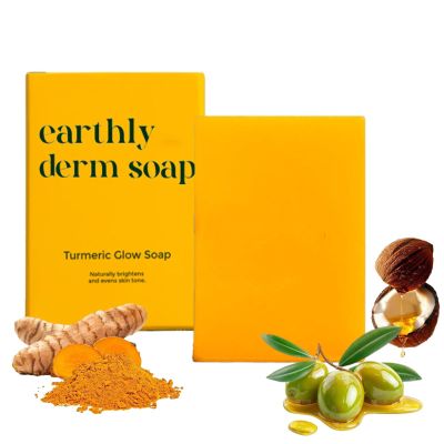 Earthly Derm Turmeric Glow Soap, Handmade Turmeric Cleansing Soap, Body Skin Care Handmade Soap, Gentle Formula for All Skin Types, Ideal for Face and Full Body Care (1pcs)