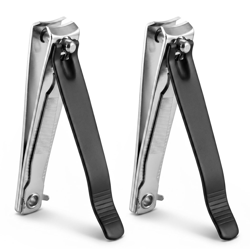 2 Pack Fingernail Clipper Curved Blade Sharp Stainless Steel Fingernail and Toenail Trimmers Large Nail Clippers Black Nail Cutter for Men and Women