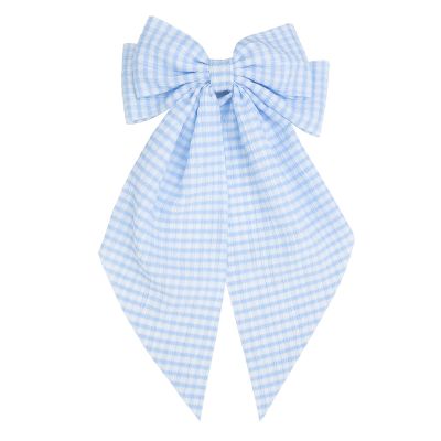 JGQUR Large Blue Hair Bow Clip for Women 1pc Oversized Long Tail Hair Ribbons Striped Hair Accessory for Party, Outfits, Prom