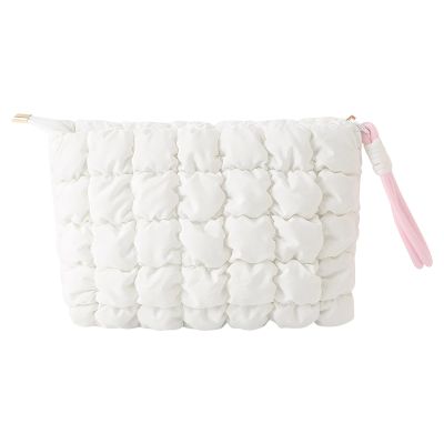 Vestamore Large Capacity Puffer Quilted Makeup Bag With Detachable Wrist Strap, Polyester Cloud Design Cosmetic Bag, Versatile Travel Toiletry Pouch In Multiple Colors