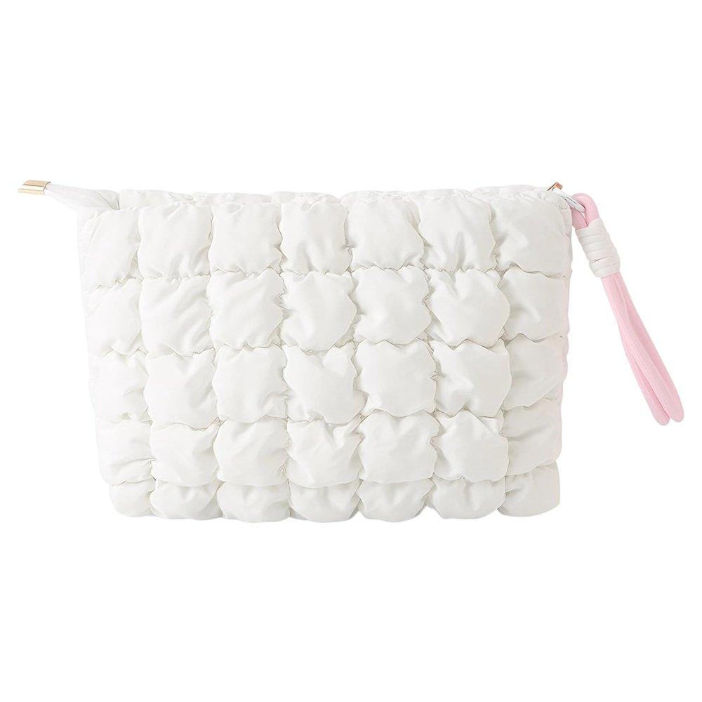 Vestamore Large Capacity Puffer Quilted Makeup Bag With Detachable Wrist Strap, Polyester Cloud Design Cosmetic Bag, Versatile Travel Toiletry Pouch In Multiple Colors