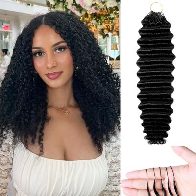 Deep Wave Feather Human Crochet Hair Miracle Invisible Knots 16Inch 60g