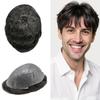 Hair Toupee for Men Hairpiece Invisible Mens Hair Replacement System Transparent Ultra Thin Skin Human Hair Piece Unit for Men #1B05 Off Black+5% Gray-100% Light to Med-Light Density 6"x9" view 1