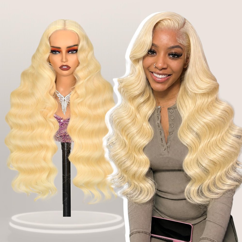 Alielaine 32Inch 613 Lace Front Wig Human Hair 150 Density 613 13x5 Lace Front Wig Human Hair Body Wave Blonde Wig Human Hair Pre Cut Pre Plucked Wig Human Hair (613 Blonde Wig)