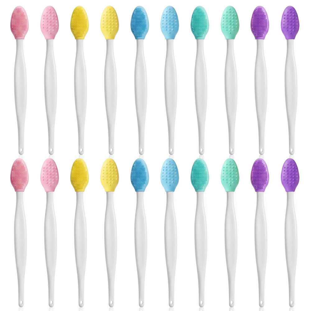 20 Pcs Lip Scrub Brush, Double-Sided Silicone Exfoliating Lip Brush, Lips Scrubber Exfoliator Tool for Men Women Dark Lips Lightening Smooth