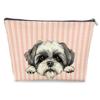 LRWHDFW Shih Tzu Dog Makeup Bag Gifts for Women, Shih Tzu Lover Gifts Cosmetic Bag, Cute Dog Pink and White Striped Zipper Makeup Pouch Travel Toiletry Bag view 1