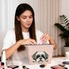 LRWHDFW Shih Tzu Dog Makeup Bag Gifts for Women, Shih Tzu Lover Gifts Cosmetic Bag, Cute Dog Pink and White Striped Zipper Makeup Pouch Travel Toiletry Bag view 2
