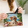 Summer Cavalier King Charles Spaniel Dog Beach Makeup Bag 7x9 Inch for Travel Purse, Palm Coastal Beachy Cosmetic Pouch for Women, Fun Portable Canvas Zipper Organizer Toiletry Pouch view 3