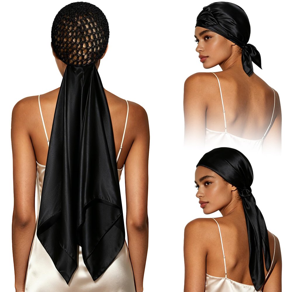 Wrap Cap Hair Net and Scarf, Silk Press Wrap 2 in 1 Hair Net for Silk Press