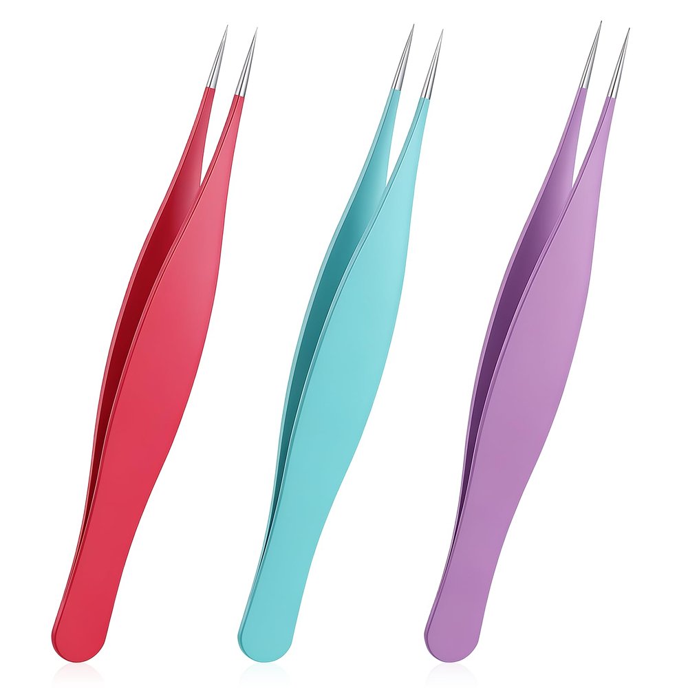 3 PCS Needle Nose Tweezers, Fine Point Tweezer Precision Ingrown Hair Tweezers Stainless Steel Point Tip Tweezer for Facial Hair Nose Eyebrow Blackhead Removal