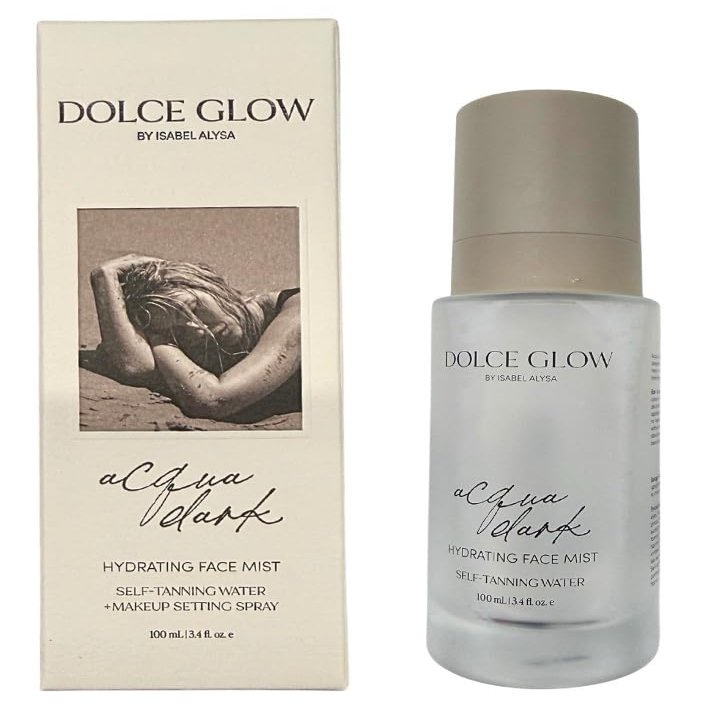 Dolce Glow Acqua Dark Self-Tanning Water Hydrating Face Mist Makeup Setting Spray for a Natural Radiant Glow 3.4 fl oz