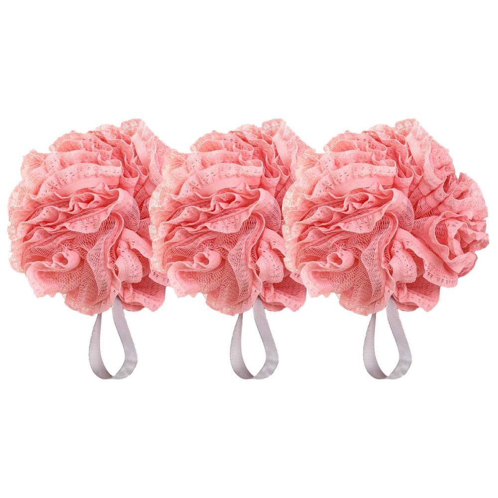 HOOWIFFY 3 Pieces Red Lace Bath Mesh Poufs Shower-Bath Scrubber Sponge Balls Exfoliating Body Scrubber for Sensitive Skin Spa and Daily Shower Use