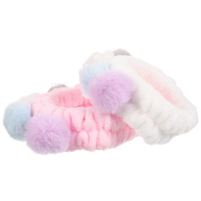 Cabilock Plush Spa Headbands for Women 2pcs Cute Soft Hair Bands with Pom Poms Elastic Face Washing Hairbands for Skincare and Makeup Routine