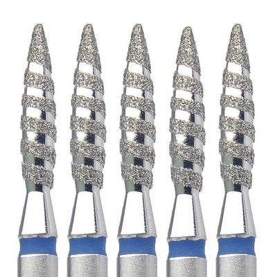 Original KMIZ Nail Drill Bit [5Pack] - Diamond Tornado Flame, 2.1 mm, Medium Grit, 3/32" Shank - EFile Bit for Dry Cuticle Work, Pterygium Removal & Tough Lateral Folds - model DTO 2.1-10M