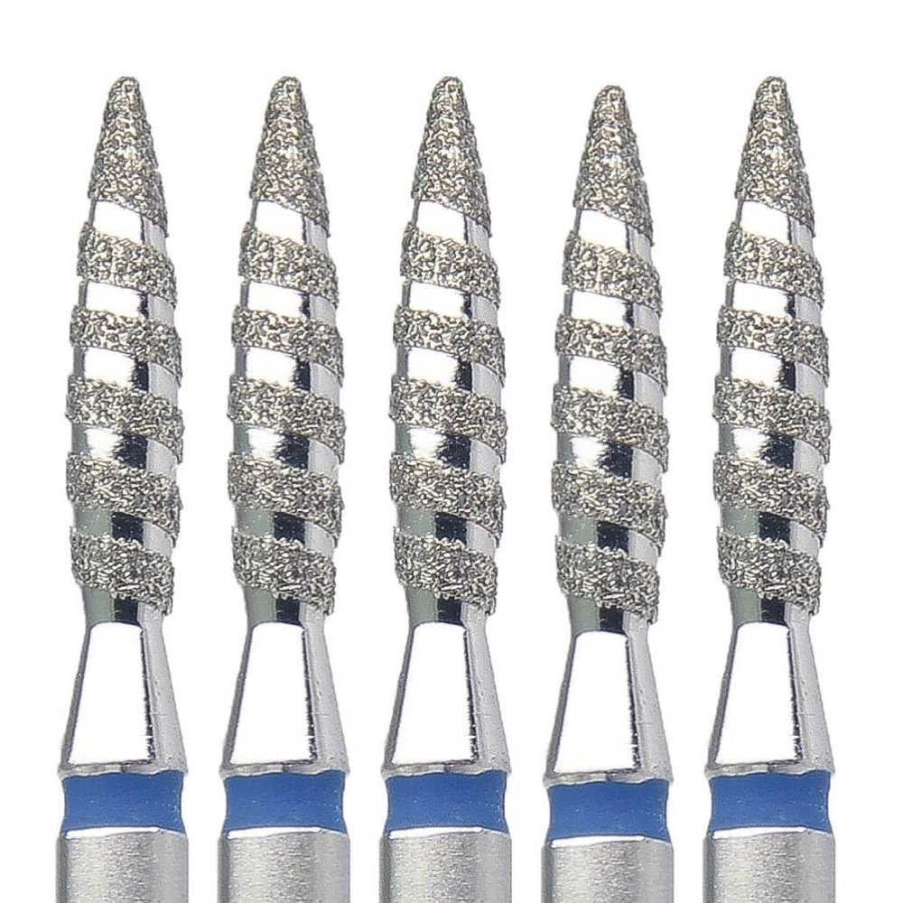 Original KMIZ Nail Drill Bit [5Pack] - Diamond Tornado Flame, 2.1 mm, Medium Grit, 3/32" Shank - EFile Bit for Dry Cuticle Work, Pterygium Removal & Tough Lateral Folds - model DTO 2.1-10M