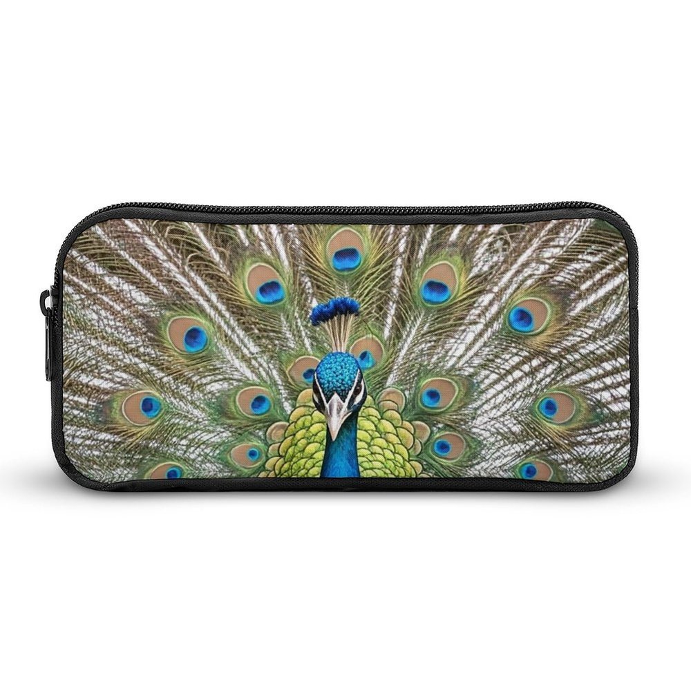 HETVBNS Beauty Peacock Pencil Case Large Capacity, Durable Pencil Pouch Portable Small Cosmetic Bag with Metal Zipper, Simple Makeup Pouch Aesthetic Toiletry Bag for Travel Office