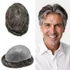 Hair Toupee for Men Hairpiece Invisible Mens Hair Replacement System Transparent Ultra Thin Skin Human Hair Piece Unit for Men #240 Darkest Brown+40% Gray-100% Light to Med-Light Density 6"x8" view 1