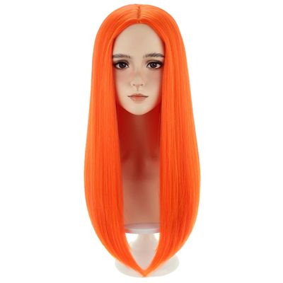 RightOn 22 Inches Pink Orange Mixed Wig Long Straight Wigs Pink Mixed Orange Straight Wig for Women Cosplay Daily Party Wigs with Hairnet