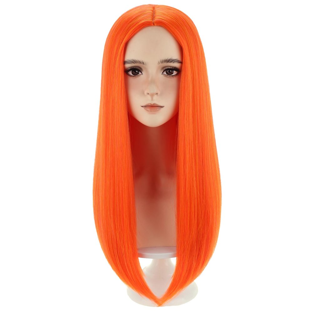 RightOn 22 Inches Pink Orange Mixed Wig Long Straight Wigs Pink Mixed Orange Straight Wig for Women Cosplay Daily Party Wigs with Hairnet