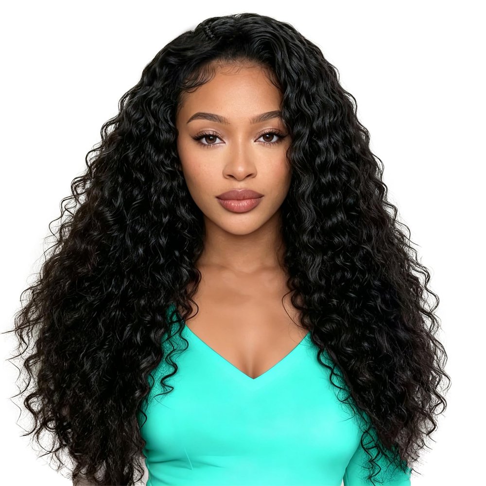 Maytune Curly Half Wig Human Hair 200 Density 3 In 1 Seamless Flip Over Half Wigs Human Hair Glueless Wear and Go Beginner Friendly Deep Wave Human Hair Drawstring Headband Wig for Women 20 Inch