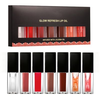 Moily 1 Set 6ml*7 Glow Refresh Lip Oil, Gloss Finish for All-Day Shine, Nourishing Plump Effect, Tinted Lip Glaze for Lipstick Layering Mixed-color One Size