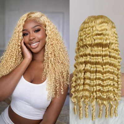 Surrku Burmese Curly Deep Wig 613 Blonde 13x4 Lace Front Wig Human Hair, 100% Real Human Hair 150% Density HD Lace, Pre-Plucked Natural Hairline for Women, Triple Lifespan 3X(24inch)