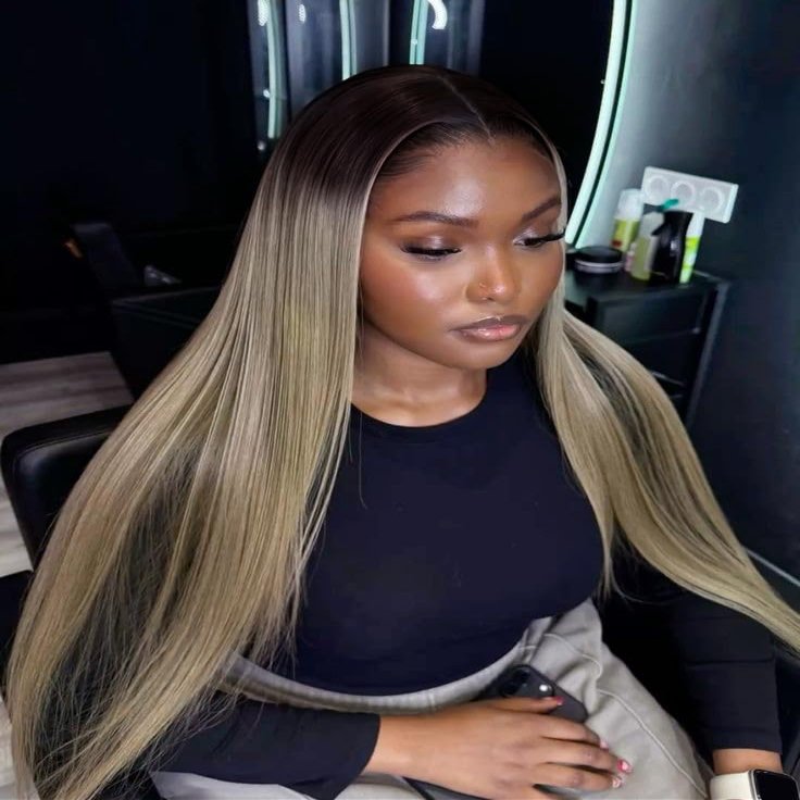 34 Inch Ash Blonde Wig Human Hair 200% 13x6 HD Lace Front Straight Wigs
