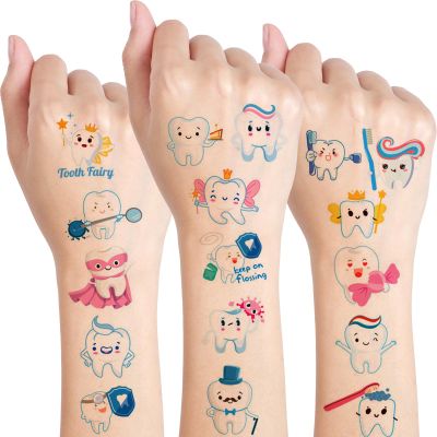 10 Sheets Teeth Temporary Tattoos for Kids Birthday Party Supplies, teeth Themed Stickers Cartoon Decorations Gifts for Boys Girls