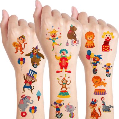 10 Sheets Circus Temporary Tattoos for Kids,Cute Circus Stickers for Birthday Parties, Carnival Favors, Classroom Rewards for Boys and Girls