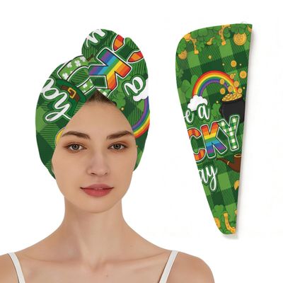 Chintiz Microfiber Hair Towel Wrap for Women - St Patricks Day Clover Super Absorbent Fast Drying Head Hair Towels - Elastic Loop Design Anti-Frizz Soft Turbans for Wet Long, Curly, Thick Hair