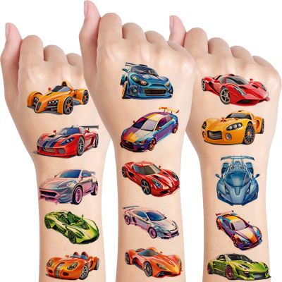 10 Sheets Racing Temporary Tattoos for Kids Birthday Party Supplies, Steam Racing Railroad Themed Stickers, Classroom Rewards, Carnival Prizes, Vintage Cartoon Decorations Gifts for Boys Girls