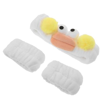 HAMPPLIES Elastic Eyeball Facial Hairband and Wristband Set, White Fleece Spa Headbands for Women Makeup, Shower, Skincare, and Face Washing Accessories