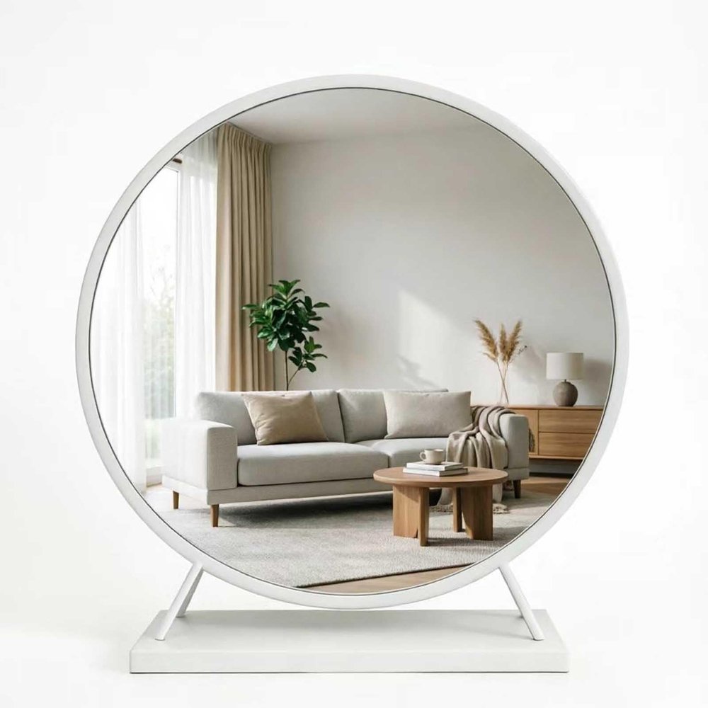 Round Tabletop Vanity Mirror, High Definition HD Silver Mirror, Sturdy Metal Base, Ergonomic No Bending, Metal Baked Enamel(A,M)