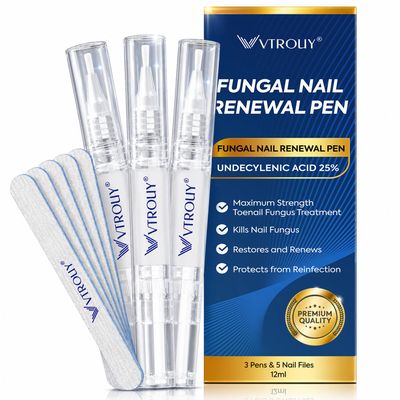 Toenail Fungus Pen Extra Strength: Nail Treatment with 25% Undecylenic Acid & Tea Tree Oil - Repairs Yellow Thick Brittle Toe and Fingernails - 3 Pens with 5 Nail Files