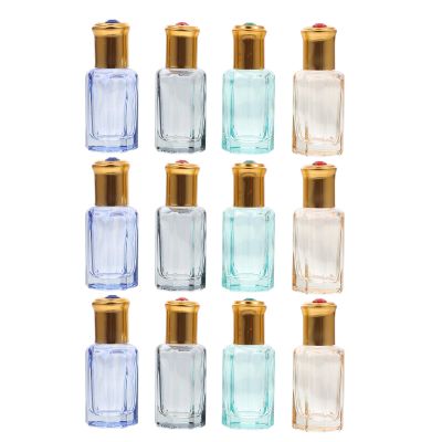 Abaodam 12pcs 12ml Gemstone Octagonal Roller Bottles with Glass Balls Refillable Essential Oil Roll-on Bottles for Cosmetics Travel Sub Containers Random Color